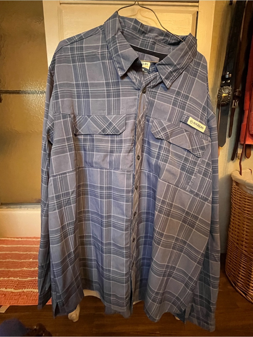 Magellan Outdoors Men's Slate Blue Plaid Button-Down Shirt